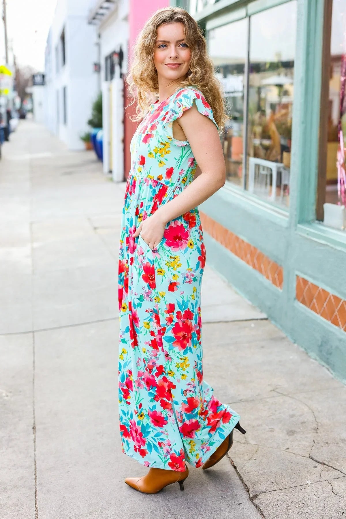 What A Vision Aqua Floral Fit & Flare Maxi Dress | Daverri Fashions