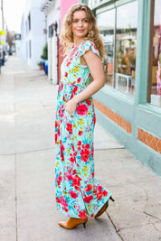 What A Vision Aqua Floral Fit & Flare Maxi Dress | Daverri Fashions