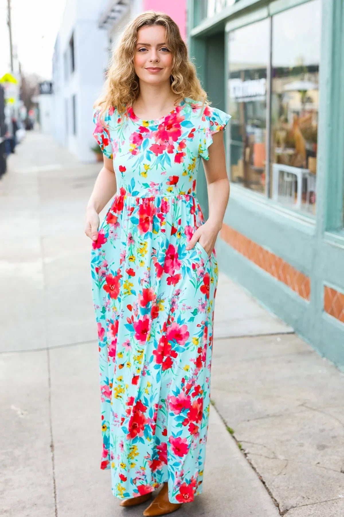What A Vision Aqua Floral Fit & Flare Maxi Dress | Daverri Fashions