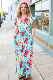 What A Vision Aqua Floral Fit & Flare Maxi Dress | Daverri Fashions