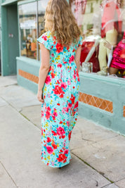 What A Vision Aqua Floral Fit & Flare Maxi Dress | Daverri Fashions