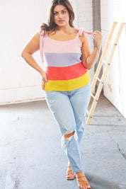 Pink/Lavender Waffle Thermal Color Block Slim Fit Top | Daverri Fashions