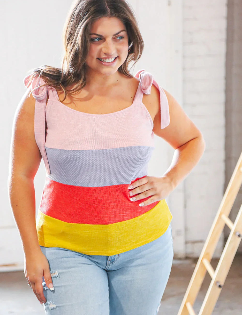 Lavender Waffle Thermal Color Block Slim Fit Top | Daverri Fashions