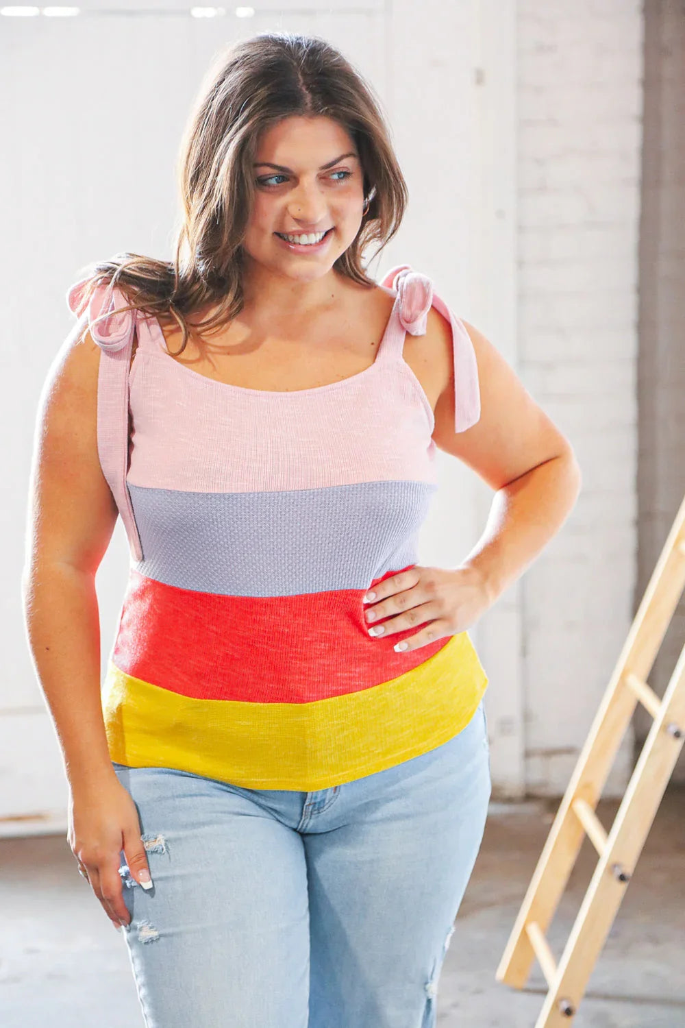 Pink/Lavender Waffle Thermal Color Block Slim Fit Top | Daverri Fashions