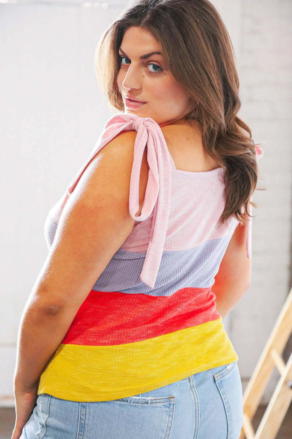 Pink/Lavender Waffle Thermal Color Block Slim Fit Top | Daverri Fashions