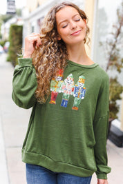 Be Merry Forest Green Nutcracker Sequin Hacci Top | Daverri Fashions