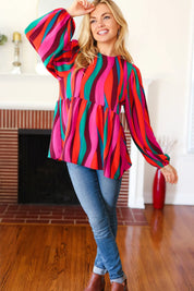 Rust & Berry Abstract Print Babydoll Air Flow Woven Top | Daverri Fashions