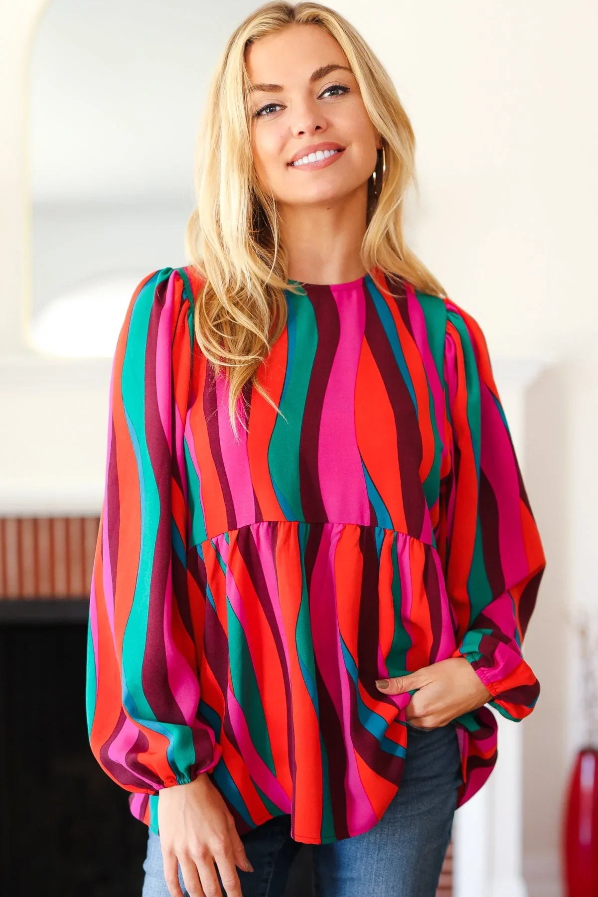 Rust & Berry Abstract Print Babydoll Air Flow Woven Top | Daverri Fashions