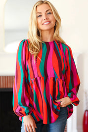 Rust & Berry Abstract Print Babydoll Air Flow Woven Top | Daverri Fashions