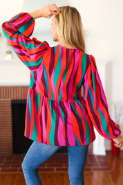 Rust & Berry Abstract Print Babydoll Air Flow Woven Top | Daverri Fashions