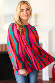 Rust & Berry Abstract Print Babydoll Air Flow Woven Top | Daverri Fashions