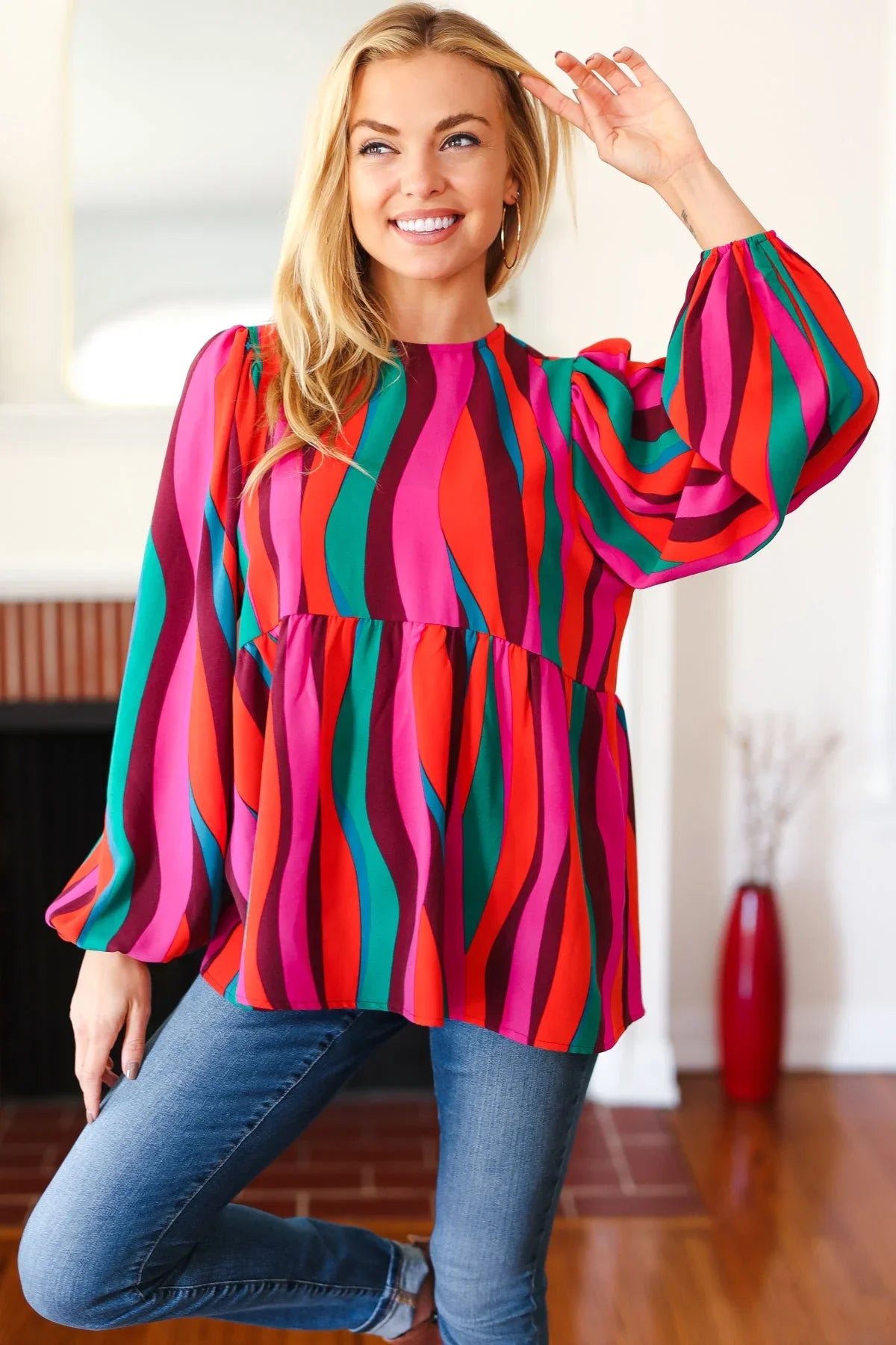 Rust & Berry Abstract Print Babydoll Air Flow Woven Top | Daverri Fashions