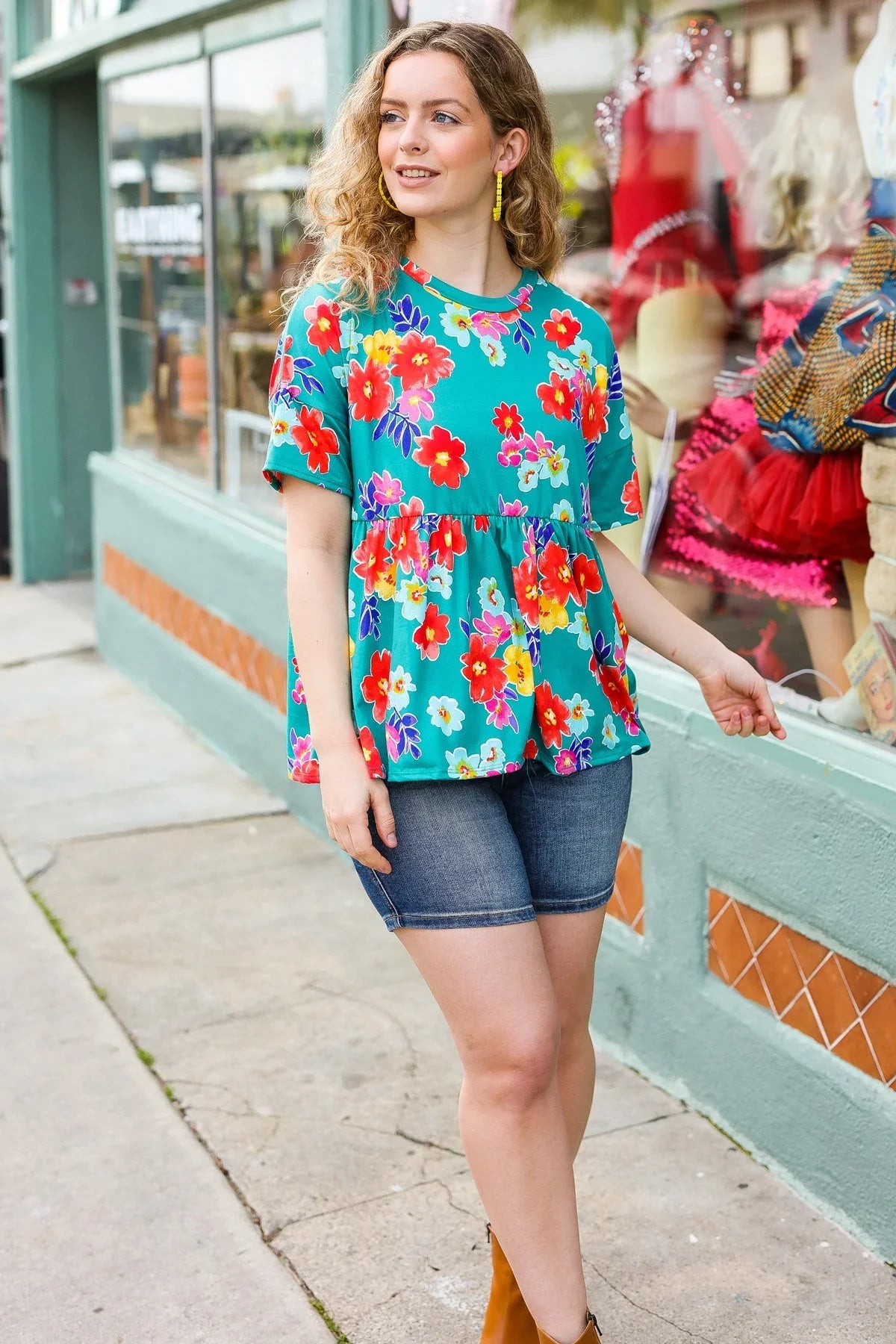 Take Me Away Teal Floral Drop Shoulder Babydoll Top | 07-01-25 Summer Sale Daverri Fashions