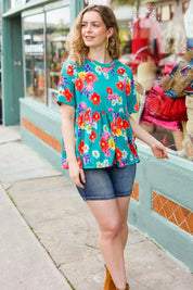 Take Me Away Teal Floral Drop Shoulder Babydoll Top | 07-01-25 Summer Sale Daverri Fashions
