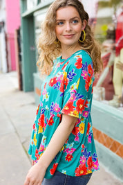 Take Me Away Teal Floral Drop Shoulder Babydoll Top | 07-01-25 Summer Sale Daverri Fashions