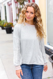 Spread Joy Grey & Ivory Striped Oversized Top | Daverri Fashions