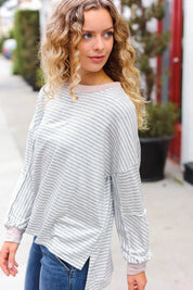 Spread Joy Grey & Ivory Striped Oversized Top | Daverri Fashions