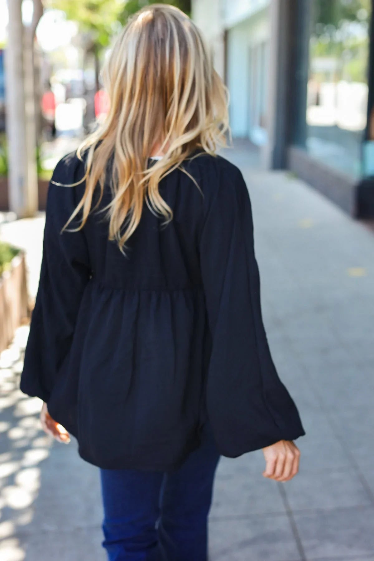 Simple Elegance Black V Neck Babydoll Woven Top | Daverri Fashions