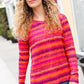 Be Bold Flame & Magenta Striped Cable Knit Print Hacci Top - DAVERRI FASHIONS