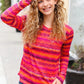 Be Bold Flame & Magenta Striped Cable Knit Print Hacci Top - DAVERRI FASHIONS