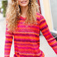 Be Bold Flame & Magenta Striped Cable Knit Print Hacci Top - DAVERRI FASHIONS