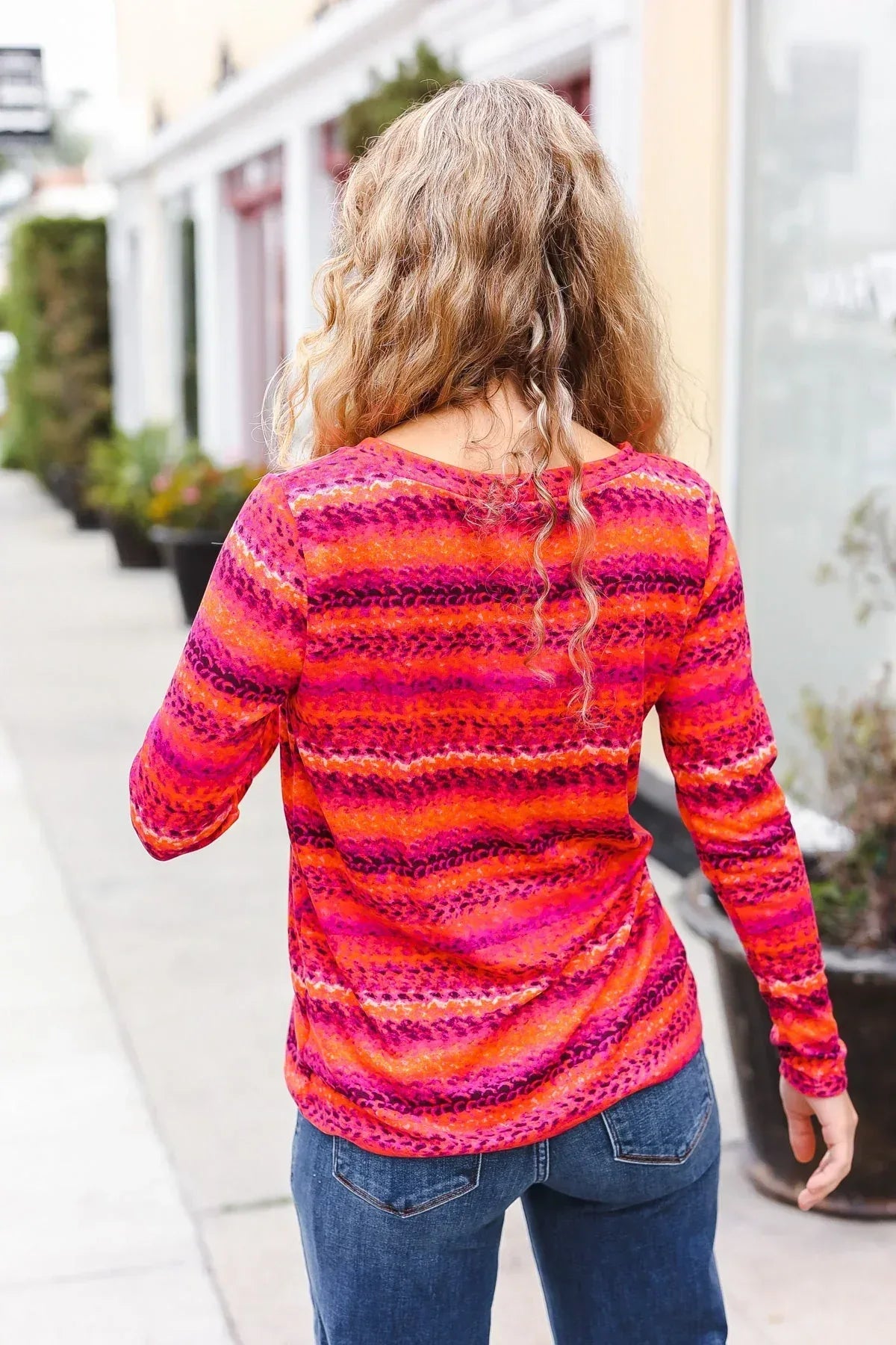 Be Bold Flame & Magenta Striped Cable Knit Print Hacci Top - DAVERRI FASHIONS