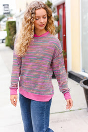Bring Joy Magenta Multicolor Textured Waffle Knit Sweater | Daverri Fashions