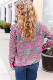 Bring Joy Magenta Multicolor Textured Waffle Knit Sweater | Daverri Fashions