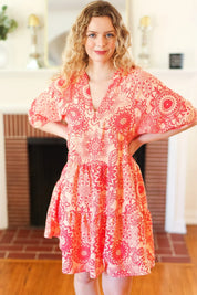 All You Need Peach & Coral Boho Floral V Neck Dress | Daverri Fashions