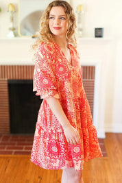 All You Need Peach & Coral Boho Floral V Neck Dress | Daverri Fashions