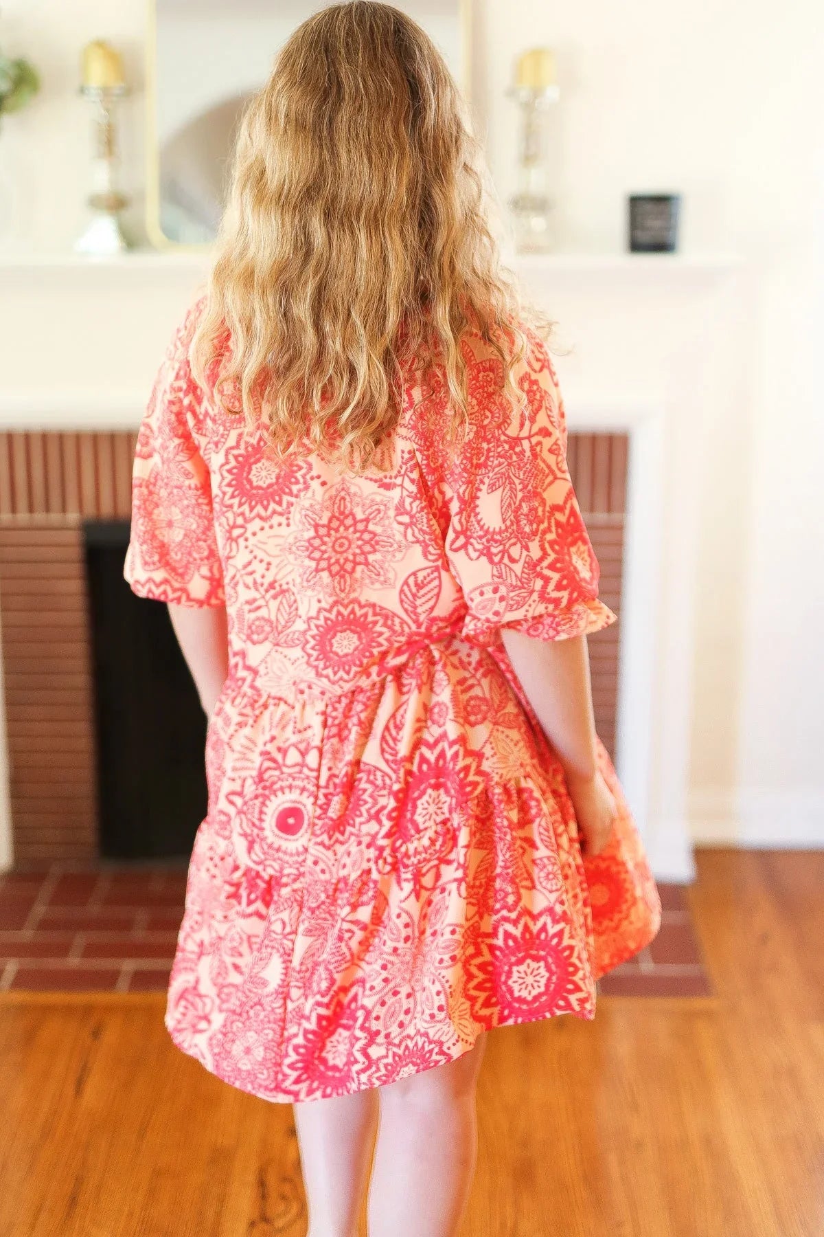 All You Need Peach & Coral Boho Floral V Neck Dress | Daverri Fashions