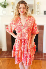 All You Need Peach & Coral Boho Floral V Neck Dress | Daverri Fashions