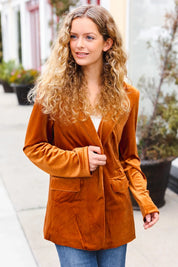 Holiday Stunner Rust Velvet Lapel Blazer | Daverri Fashions