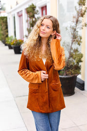 Holiday Stunner Rust Velvet Lapel Blazer | Daverri Fashions