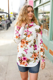 Just My Type Cream Floral Cowl Neck Sweater Top | Daverri Fashions