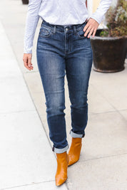 Judy Blue Dark Wash Mid Rise Cuffed Slim Fit Jeans | Daverri Fashions