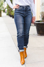 Judy Blue Dark Wash Mid Rise Cuffed Slim Fit Jeans | Daverri Fashions