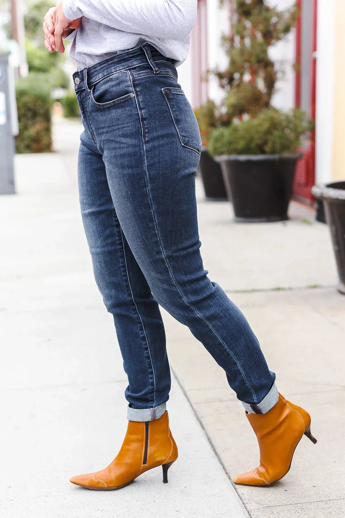 Judy Blue Dark Wash Mid Rise Cuffed Slim Fit Jeans | Daverri Fashions