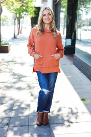 Cozy Days Rust Mineral Wash Rib Knit Hoodie | Daverri Fashions