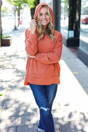 Cozy Days Rust Mineral Wash Rib Knit Hoodie | Daverri Fashions