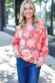 Feeling Femme Red Floral Brushed Hacci Sweater Top | Daverri Fashions