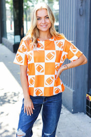 Turn Up The Volume Orange Football Checker Top | Daverri Fashions