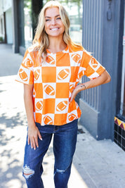 Turn Up The Volume Orange Football Checker Top | Daverri Fashions