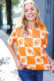 Turn Up The Volume Orange Football Checker Top | Daverri Fashions