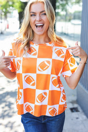 Turn Up The Volume Orange Football Checker Top | Daverri Fashions