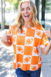 Turn Up The Volume Orange Football Checker Top | Daverri Fashions
