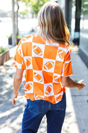 Turn Up The Volume Orange Football Checker Top | Daverri Fashions