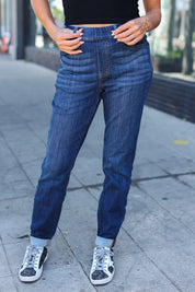 Judy Blue Dark Wash Pull On Cuffed Slim Fit Jeans | Daverri Fashions
