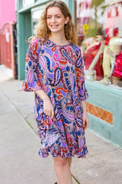 Give Your All Taupe & Lavender Paisley Ruffle Hem Midi Dress | Daverri Fashions