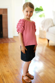 Kids Lovely Rose Ruffle Sleeve Side Slit Top | Daverri Fashions